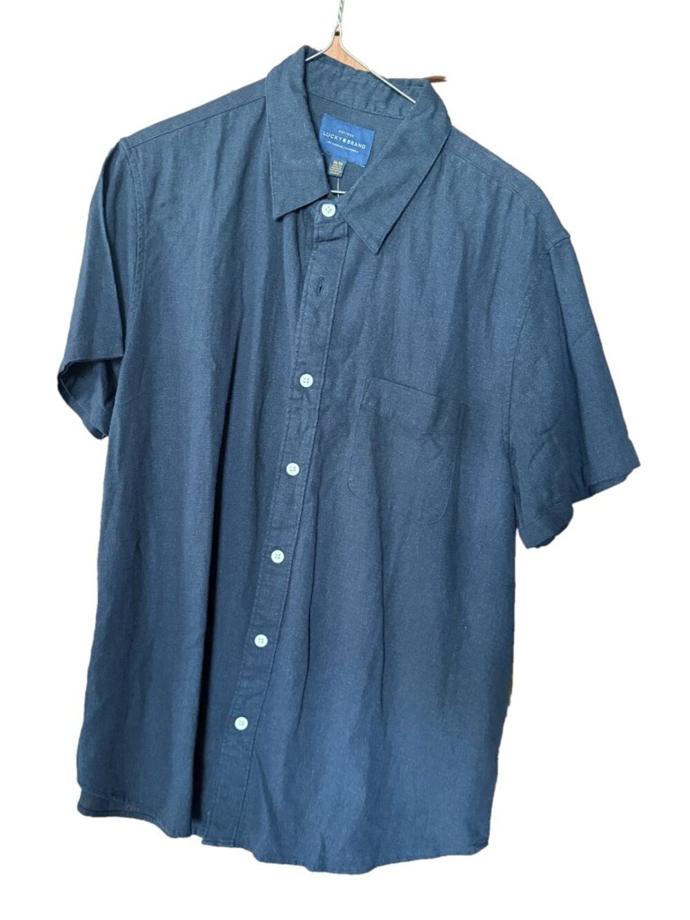 NWT Lucky Brand Mens Short Sleeve Button Down Shirt Size M Charcoal Black
